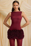 Florrie  Appliqué Open-Back Mini Dress in Wine Red