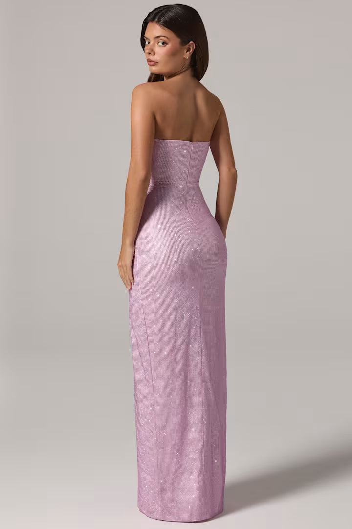La Rochette Embellished Bandeau Cowl-Waist Maxi Dress in Pink