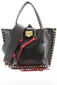 Black Leather Medium Rockstud Hype Tote