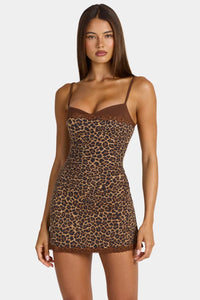 Timi Modal Lace-Trim Peekaboo Mini Dress in Leopard