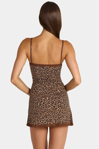 Timi Modal Lace-Trim Peekaboo Mini Dress in Leopard