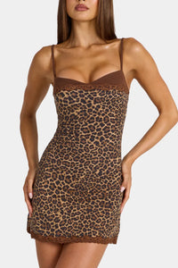 Timi Modal Lace-Trim Peekaboo Mini Dress in Leopard