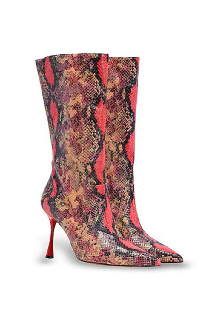 Python Leather Heeled Boots