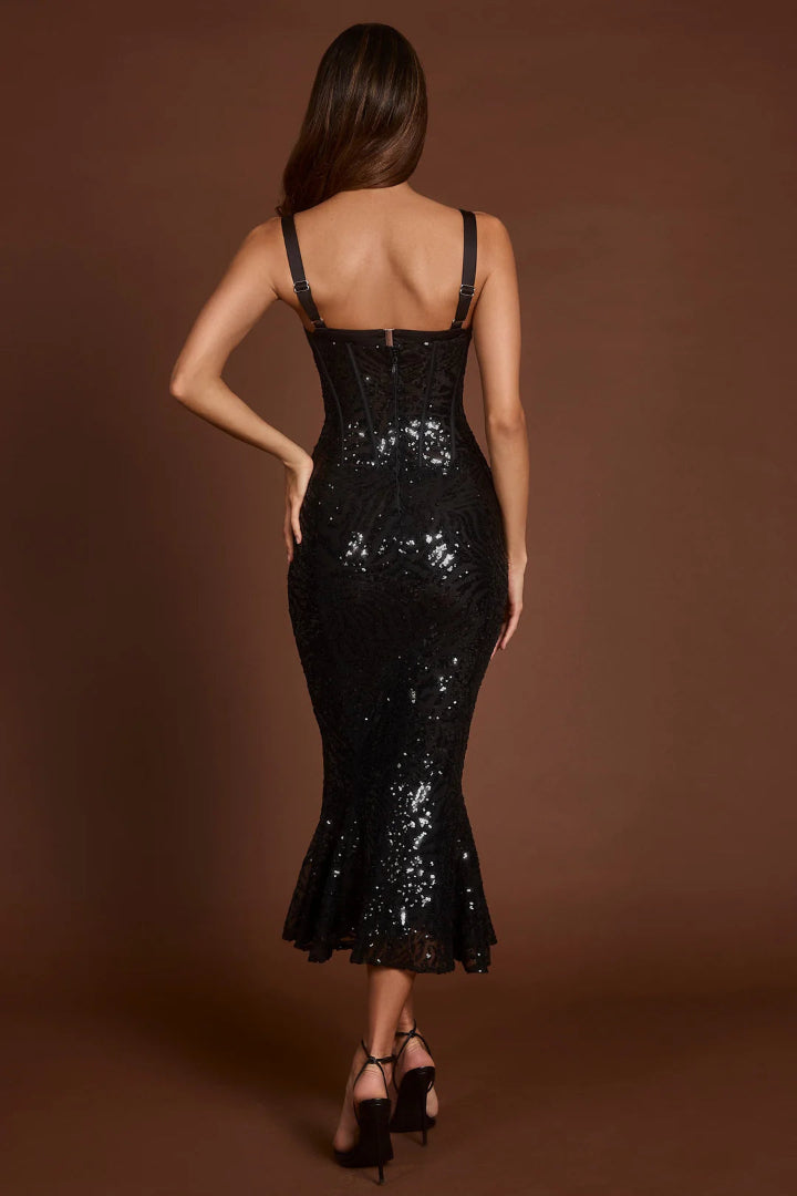 Raffaella  Embellished Peekaboo Corset Midaxi Dress