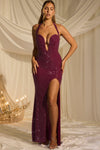 Sansel Embellished Halterneck Gown in Plum