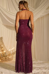 Sansel  Embellished Halterneck Gown in Plum