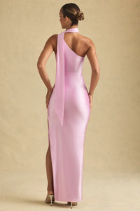 Sheril Asymmetric Scarf-Detail Maxi Dress in Soft Pink