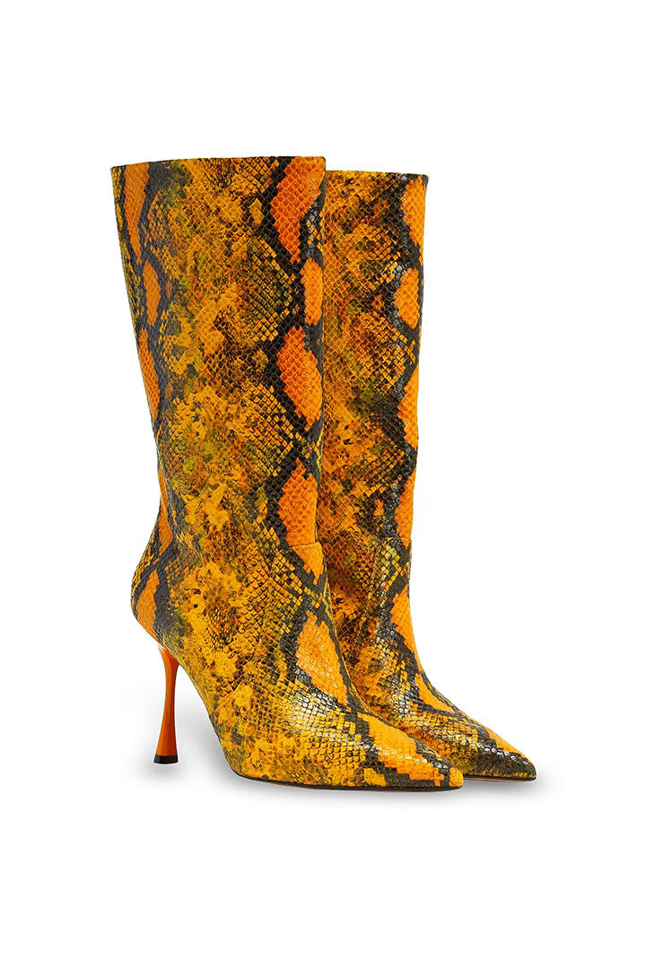 Python Leather Heeled Boots